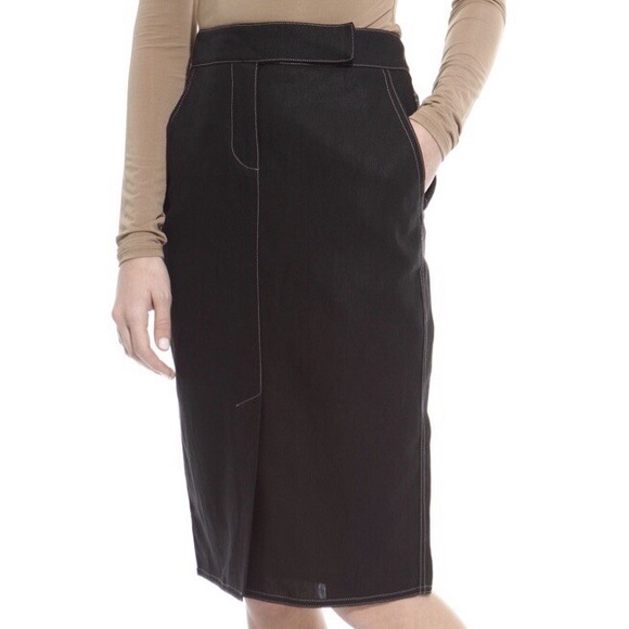 MaxMara Black Linen Midi Pencil Skirt 6 US - Picture 4 of 15